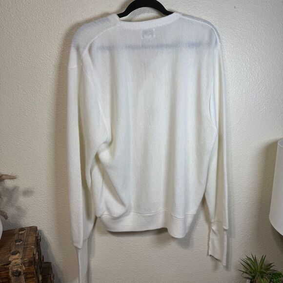 Vintage Izod Lacoste White Cardigan Sweater Sz L USA Acrylic Preppy Gator Logo - Picture 6 of 7